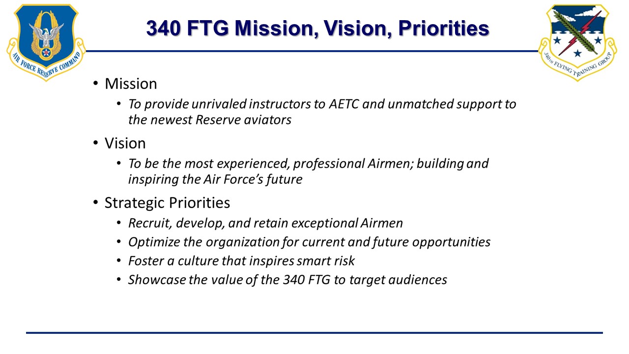 340th FTG Mission, Vision, Priorities